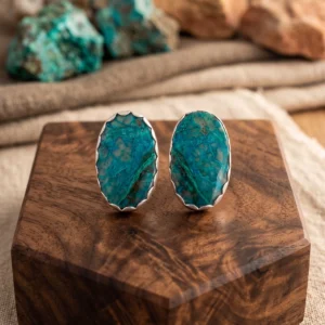 Chrysocolla earrings with scalloped edges